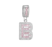 HIJONES Pink Cubic Zircon 26 Letter Alphabet Pendant Necklace for Women Stainless Steel Personalized Initial First Name Jewelry Silver B