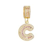HIJONES Pink Cubic Zircon 26 Letter Alphabet Pendant Necklace for Women Stainless Steel Personalized Initial First Name Jewelry Gold C