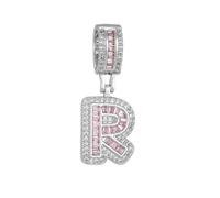 HIJONES Pink Cubic Zircon 26 Letter Alphabet Pendant Necklace for Women Stainless Steel Personalized Initial First Name Jewelry Silver R