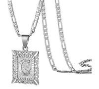 HIJONES Square Pendant 26 Letter Alphabet Necklace for Women Men Stainless Steel Initial First Name Jewelry Silver G