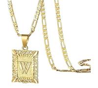 HIJONES Square Pendant 26 Letter Alphabet Necklace for Women Men Stainless Steel Initial First Name Jewelry Gold W