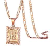 HIJONES Square Pendant 26 Letter Alphabet Necklace for Women Men Stainless Steel Initial First Name Jewelry Rose Gold E