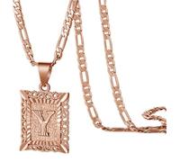 HIJONES Square Pendant 26 Letter Alphabet Necklace for Women Men Stainless Steel Initial First Name Jewelry Rose Gold Y
