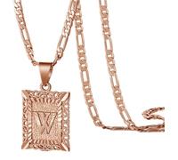 HIJONES Square Pendant 26 Letter Alphabet Necklace for Women Men Stainless Steel Initial First Name Jewelry Rose Gold W