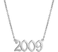 HIJONES Stainless Steel Birth Year Necklace for Men Women Boys Girls Number Pendant Necklace Birthday Gifts Charm Silver 2009