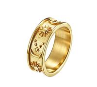 HIJONES Stainless Steel Moon Sun Star Statement Ring for Men and Women 8mm Wedding Band Style Gold Size W