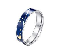 HIJONES Unisex Stainless Steel Blue Band Van Gogh's Star Sky Couple Rings for Women Romantic Wedding Engagement Jewelry Size K