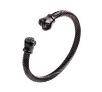 HIJONES Unisex Stainless Steel Hip Hop Fist Open Twisted Stacked Cable Wire Bangle Adjustable Cuff Bracelet Black