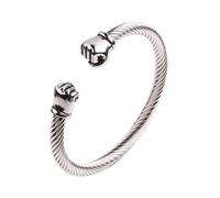 HIJONES Unisex Stainless Steel Hip Hop Fist Open Twisted Stacked Cable Wire Bangle Adjustable Cuff Bracelet Silver