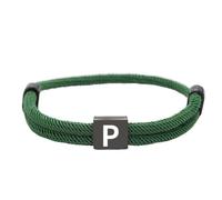 HIJONES Unisex Stainless Steel Multicolor Rope Bracelet 26 Alphabet Letters Black Engraved Custom Adjustable Braided Bracelets Green P