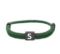 HIJONES Unisex Stainless Steel Multicolor Rope Bracelet 26 Alphabet Letters Black Engraved Custom Adjustable Braided Bracelets Green S
