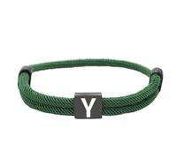 HIJONES Unisex Stainless Steel Multicolor Rope Bracelet 26 Alphabet Letters Black Engraved Custom Adjustable Braided Bracelets Green Y