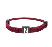 HIJONES Unisex Stainless Steel Multicolor Rope Bracelet 26 Alphabet Letters Black Engraved Custom Adjustable Braided Bracelets Red N