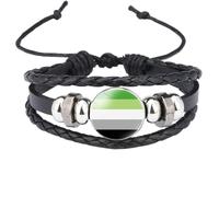 HIJONES Unisex Stainless Steel Rainbow LGBT Pride Flag Leather Bracelet Handmade Woven Round Coin Wrap Bracelet Wristband Jewellry Birthday Gift Black Style 7