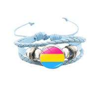 HIJONES Unisex Stainless Steel Rainbow LGBT Pride Flag Leather Bracelet Handmade Woven Round Coin Wrap Bracelet Wristband Jewellry Birthday Gift Blue Style 10