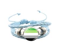 HIJONES Unisex Stainless Steel Rainbow LGBT Pride Flag Leather Bracelet Handmade Woven Round Coin Wrap Bracelet Wristband Jewellry Birthday Gift Blue Style 2