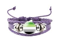 HIJONES Unisex Stainless Steel Rainbow LGBT Pride Flag Leather Bracelet Handmade Woven Round Coin Wrap Bracelet Wristband Jewellry Birthday Gift Purple Style 6