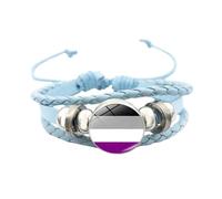 HIJONES Unisex Stainless Steel Rainbow LGBT Pride Flag Leather Bracelet Handmade Woven Round Coin Wrap Bracelet Wristband Jewellry Birthday Gift Blue Style 11