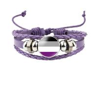 HIJONES Unisex Stainless Steel Rainbow LGBT Pride Flag Leather Bracelet Handmade Woven Round Coin Wrap Bracelet Wristband Jewellry Birthday Gift Purple Style 4