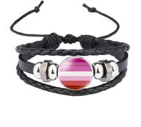HIJONES Unisex Stainless Steel Rainbow LGBT Pride Flag Leather Bracelet Handmade Woven Round Coin Wrap Bracelet Wristband Jewellry Birthday Gift Black Style 9