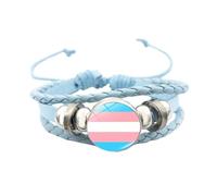 HIJONES Unisex Stainless Steel Rainbow LGBT Pride Flag Leather Bracelet Handmade Woven Round Coin Wrap Bracelet Wristband Jewellry Birthday Gift Blue Style 7