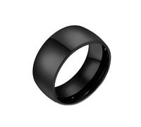 HIJONES Unisex Stainless Steel Simple 18K Pipe Plain Glossy Ring Wedding Promised Hand Jewellery 10MM-Black Size J 1/2