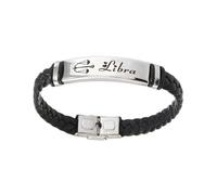 HIJONES Unisex Stainless Steel Zodiac Signs Lucky Bracelet Black Adjustable 12 Constellation Multilayer Leather Wrap Wristhand Birthday Jewellry Libra