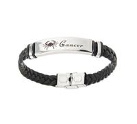 HIJONES Unisex Stainless Steel Zodiac Signs Lucky Bracelet Black Adjustable 12 Constellation Multilayer Leather Wrap Wristhand Birthday Jewellry Cancer