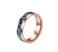 HIJONES Unisex Tungsten Steel Abalone Shell Opal Galaxy Fragment Inlay Plain Couple Ring Curved Glossy Wedding Finger Jewellery 6MM Rose Gold Size N 1/2