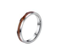 HIJONES Unisex Tungsten Steel Wood Grain Wooden Veneer Inlaid Whisky Barrel Couple Wedding Ring Curved Glossy Promise Band 4MM Silver Size N 1/2