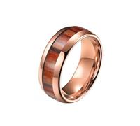 HIJONES Unisex Tungsten Steel Wood Veneer Maple Inlaid Whisky Barrel Dome Wedding Ring Promise Engagement Jewellery 8MM-Rose Gold Size N 1/2