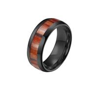 HIJONES Unisex Tungsten Steel Wood Veneer Maple Inlaid Whisky Barrel Dome Wedding Ring Promise Engagement Jewellery 8MM-Black Size P 1/2