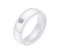 HIJONES Unisex White 6mm Wide Simple Ceramic Couple Rings for Men Women with White Cubic Zircon Wedding Engagement Band Size N