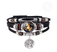 HIJONES Women Men Vintage Zodiac Sign 12 Constellation Luminous Bracelet Weave Multilayer Black Leather Wrap Jewellery Capricorn