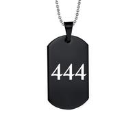 HIJONES Women Men's Angel Pendant Number Necklace Dog Tag Statement Numerology Jewelry 444 Black