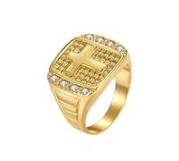 HIJONES Women Men's Cross Cubic Zirconia Stainless Steel Ring Personalized Vintage Punk Jewelry Gold Size Y