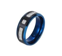 HIJONES Women Men's Cubic Zirconia Stainless Steel Carbon Fiber Ring Personalized Band Jewelry Blue Black Size N 1/2