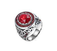 HIJONES Women Men's Gemstone Cubic Zirconia Stainless Steel Ring Personalized Band Jewelry Red Size W
