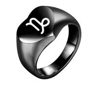 HIJONES Women Men's Love Heart 12 Zodiac Signs Stainless Steel Polished Ring Vintage Personalized Jewelry Black Capricorn Size N 1/2