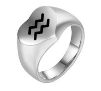 HIJONES Women Men's Love Heart 12 Zodiac Signs Stainless Steel Polished Ring Vintage Personalized Jewelry Silver Aquarius Size L 1/2