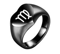 HIJONES Women Men's Love Heart 12 Zodiac Signs Stainless Steel Polished Ring Vintage Personalized Jewelry Black Virgo Size N 1/2