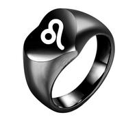 HIJONES Women Men's Love Heart 12 Zodiac Signs Stainless Steel Polished Ring Vintage Personalized Jewelry Black Leo Size N 1/2