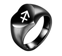 HIJONES Women Men's Love Heart 12 Zodiac Signs Stainless Steel Polished Ring Vintage Personalized Jewelry Black Sagittarius Size N 1/2
