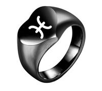 HIJONES Women Men's Love Heart 12 Zodiac Signs Stainless Steel Polished Ring Vintage Personalized Jewelry Black Pisces Size N 1/2