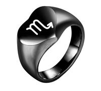 HIJONES Women Men's Love Heart 12 Zodiac Signs Stainless Steel Polished Ring Vintage Personalized Jewelry Black Scorpio Size N 1/2