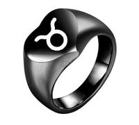 HIJONES Women Men's Love Heart 12 Zodiac Signs Stainless Steel Polished Ring Vintage Personalized Jewelry Black Taurus Size N 1/2