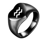 HIJONES Women Men's Love Heart 12 Zodiac Signs Stainless Steel Polished Ring Vintage Personalized Jewelry Black Aquarius Size P 1/2