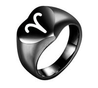 HIJONES Women Men's Love Heart 12 Zodiac Signs Stainless Steel Polished Ring Vintage Personalized Jewelry Black Aries Size N 1/2