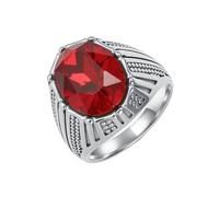 HIJONES Women Men's Oval Gemstone Stainless Steel Diamond Ring Vintage Personalized Hip Hop Ring Band Jewelry Silver Red Size Z+1