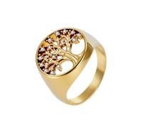 HIJONES Women Men's Tree of Life Cubic Zirconia Stainless Steel Ring Vintage Personalized Jewelry Gold Size U